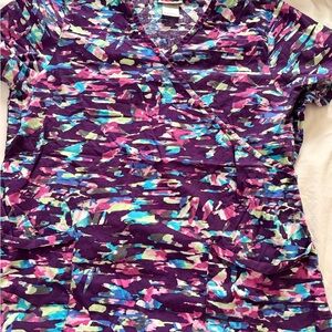 Scrubstar Purple and Pink Patterned V-Neck Scrub Top